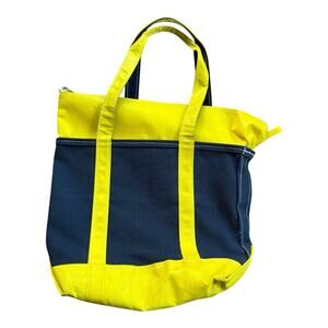 Vintage L.L. Bean USA Navy Blue Canvas Rubberized Yellow Zip Top Boat And Tote